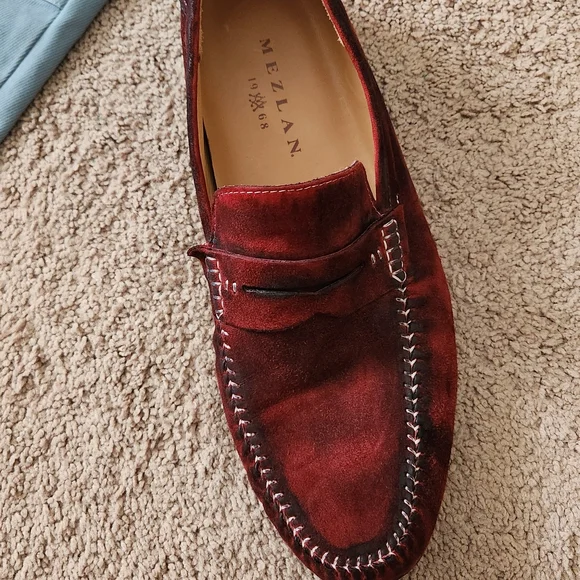 Mezlan Horner  Red Vintage Suede Penny Moccasin Loafer Hand-stitched Leather 11 - Picture 4 of 7